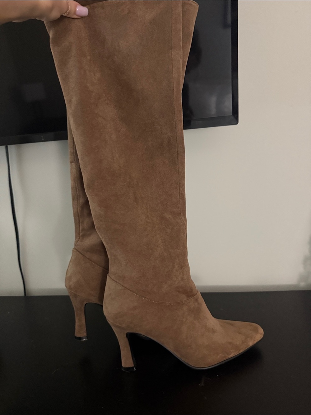 Women's Brown Suede Knee-High Stiletto Boots